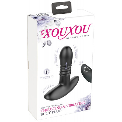 XouXou Remote Controlled Thrusting & Vibrating Butt Plug Black