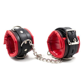LateToBed BDSM Line High Padded Hand Cuffs Black-Red