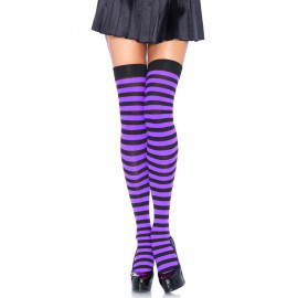 Leg Avenue Striped Nylon Thigh Highs 6005 Black & Purple