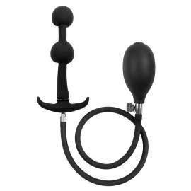 Rimba Latex Play Inflatable Anal Plug with Double Balloon and Pump Black