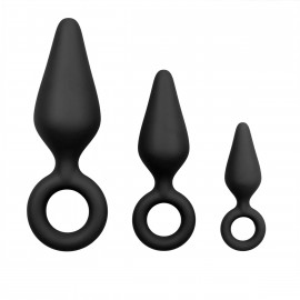 Easytoys Black Buttplugs with Pull Ring Set