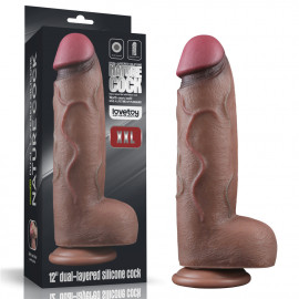 LoveToy 12" Dual Layered Silicone Cock XXL Brown