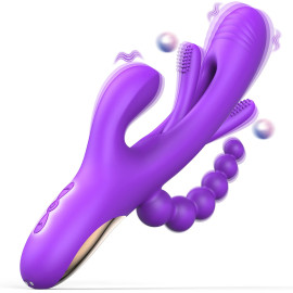SuperLove Neptune 4in1 Rabbit Flapping Vibrator with Anal Beads Purple